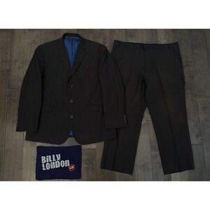 Billy London Men 2PC Suit Two Button Jacket Size 46R Brown Pinstripe Pants 40X28